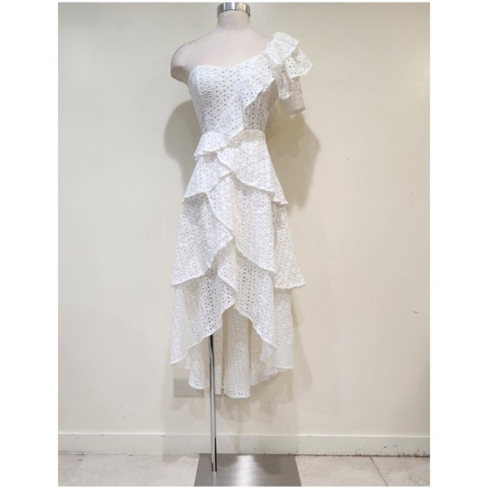 💋UBER GORGE!💋White Floral Crochet One Shoulder Ruffled Asymmetrical Dress - Picture 10 of 16